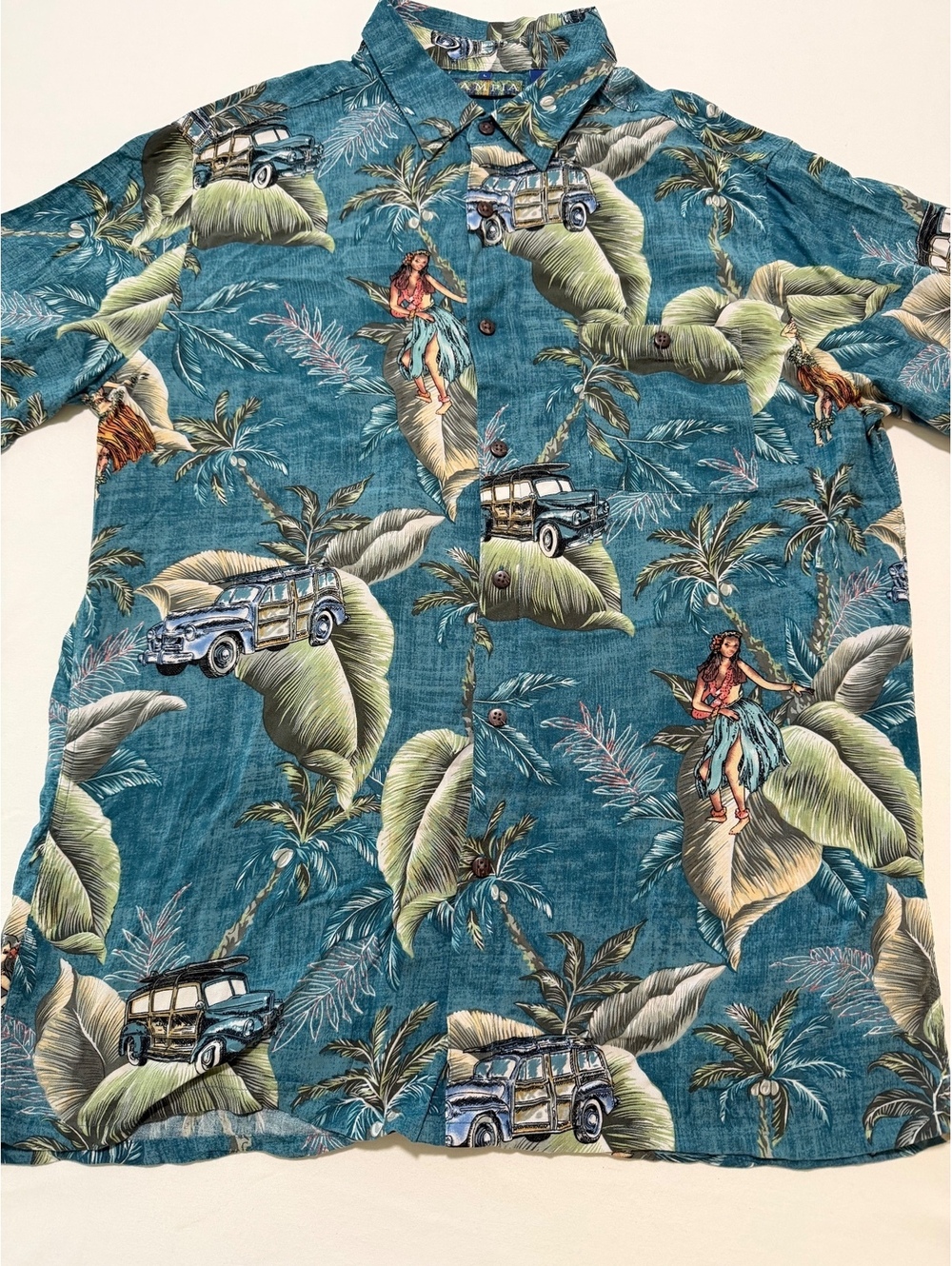 Campia Vintage Hawaiian Shirt Large Blue Tropical Print